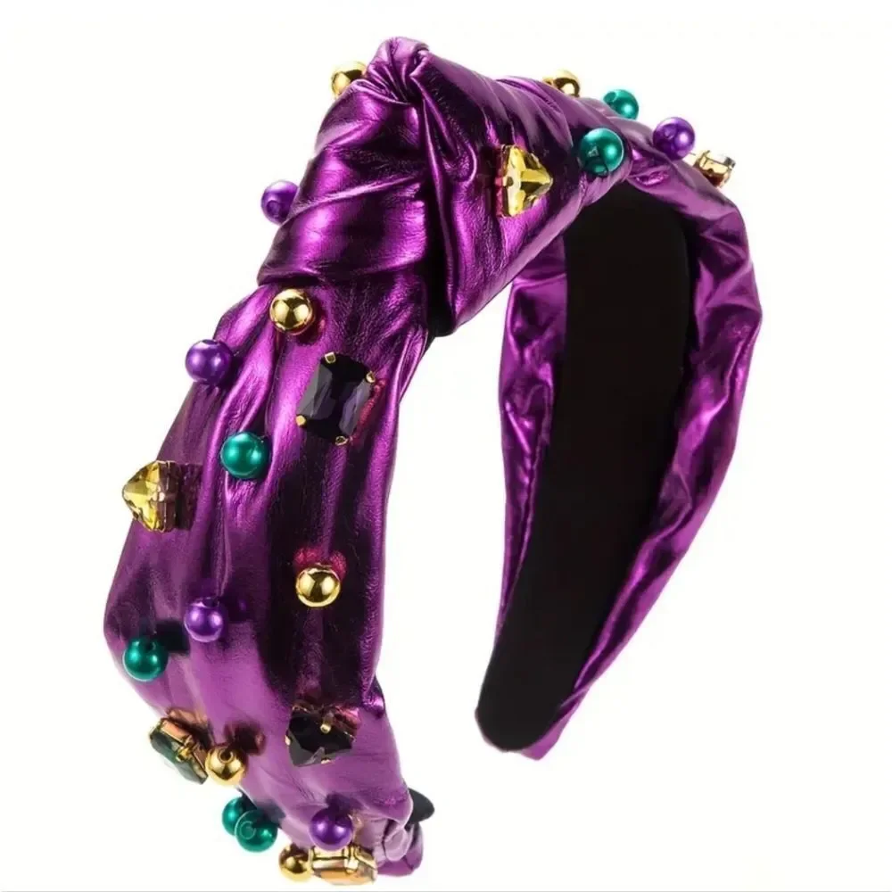 Mardi Gras jeweled Faux leather headband
